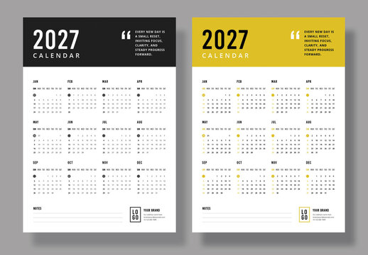 Wall Calendar Template 2027