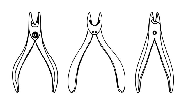Nail clippers set with black line art and simple outline featuring tools, grooming, manicure with clipper and nail care and professional compact design