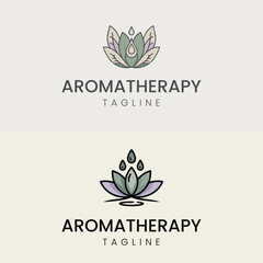 Fototapeta premium Aromatherapy essential oil drop and lotus flower logo vector template