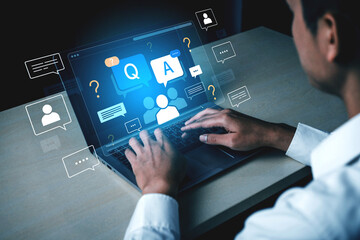 Digital Interaction Concept with Hands on Laptop Keyboard and Symbolic Chat Bubbles Representing Online Communication and Help in Modern Technology Environment. Bitwise. © InfiniteFlow