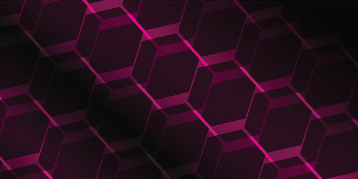Futuristic neon hexagon pattern background with glowing magenta highlights, seamless geometric cube illusion, modern digital wallpaper, 4K abstract design. Vol 2