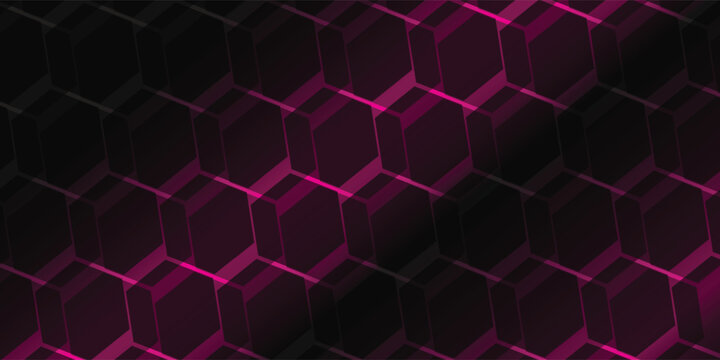 Futuristic neon hexagon pattern background with glowing magenta highlights, seamless geometric cube illusion, modern digital wallpaper, 4K abstract design.
