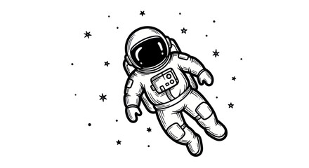 Astronaut floating in space with stars, hand-drawn illustration, doodle style © mila