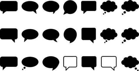 Fototapeta premium Large set of black speech bubbles icons featuring rectangle oval round thought clouds outline and solid shapes for communication concepts