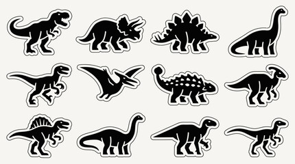 Obraz premium Dinosaurs stand in various poses on a plain surface in black illustrations