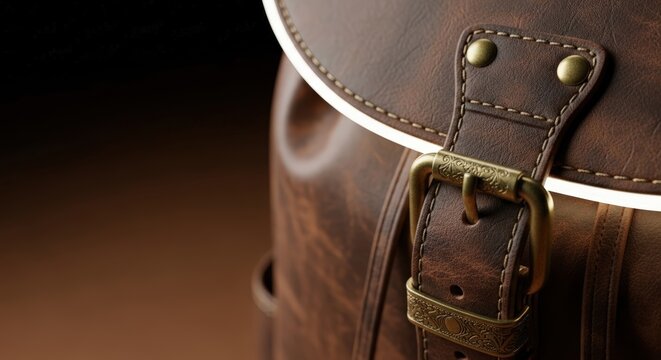 Brown leather bag with brass buckle.