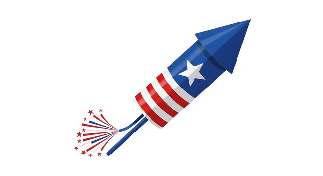 Patriotic firework rocket with american flag colors and star design
