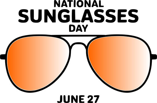 National Sunglasses Day June 27 Bold Typography with Orange Lens Aviator Sunglasses on White Background &ndash; Summer Holiday Celebration Design Element