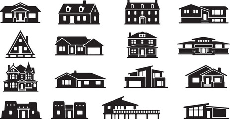 Naklejka premium Black and white house icons set
