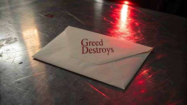 Envelope with Message About Greed and Its Destructive Nature