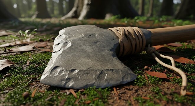 Stone Age Axe on Ground.