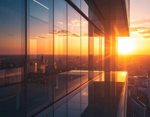 Fototapeta premium Sunset view from high-rise building window.