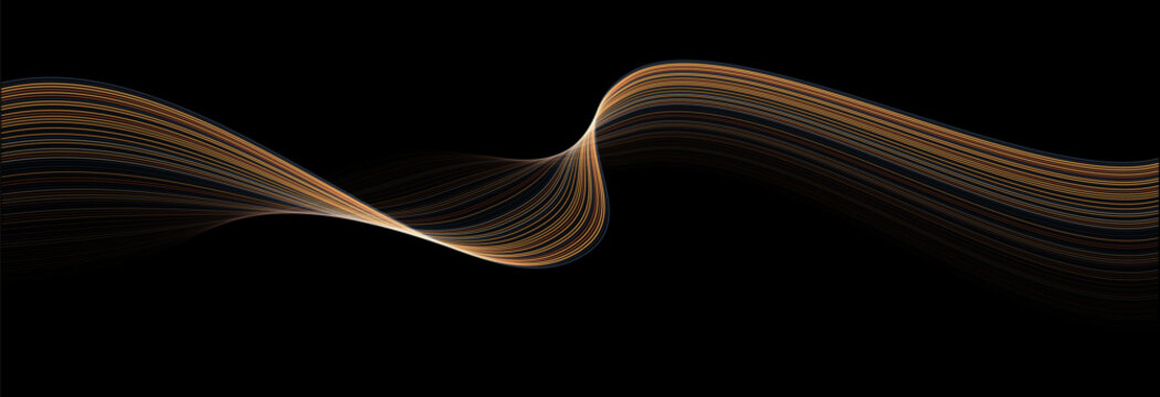 Vector abstract flowing lines with copper and gold gradient on black background for premium technology digital artificial intelligence and luxury data science concept