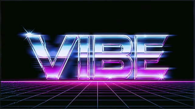 Retro neon "VIBE" text in vibrant colors against a dark background  