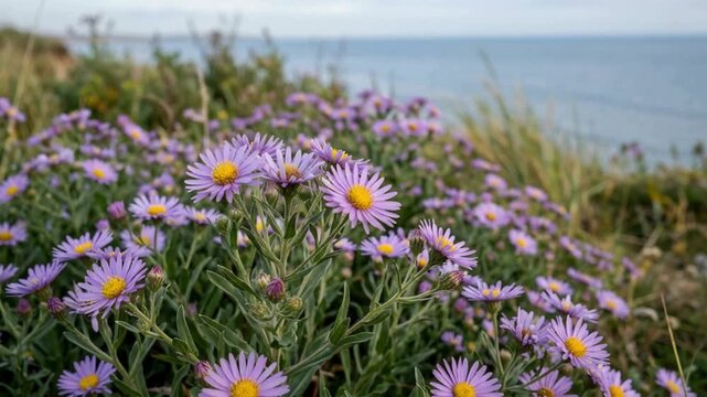 Sea aster flowers on land