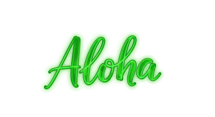 Green Neon "Aloha" Word Art with Glowing Effect on White Background © BUDI