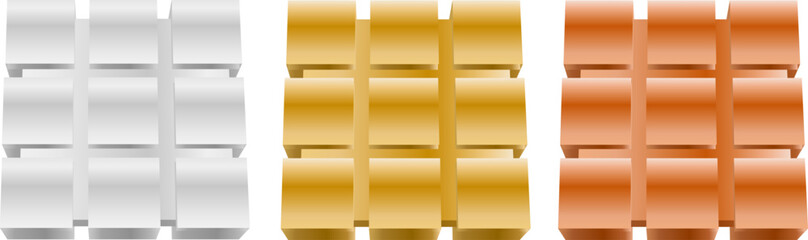 金銀銅カラーで立体的にデザインされたキューブ型メダルブロックの高級アワード背景素材セット © j