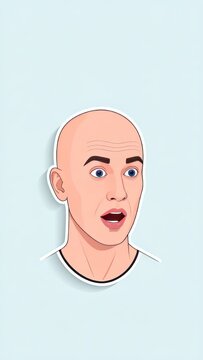 Surprised Bald Man Cartoon Portrait.