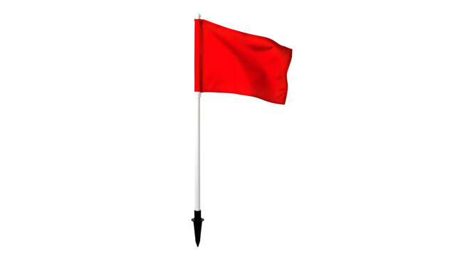Red flag waving on a white pole isolated on transparent background for warning and alert concepts