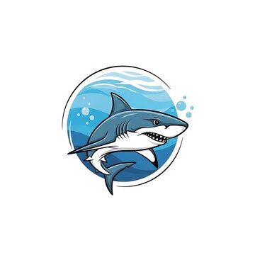 Cartoon shark in ocean circle.