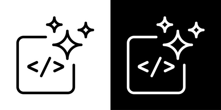 Minimal AI coding icon in outline style featuring software development, intelligent programming, code generation, and AI-powered technology.