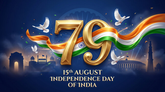 Luxury 79th Independence Day celebration design with patriotic India theme for national greeting