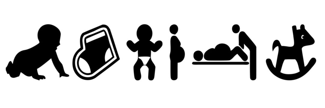 Cute Baby Editable Vector Icon Sheet Collection for Nursery Logos Stickers Craft and Printable Designs