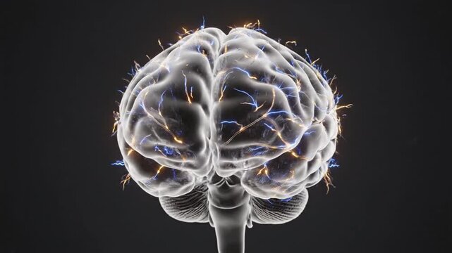 Conceptual depiction of the human brain with glowing neural pathways illustrating cognitive function and interconnectedness, a visual metaphor for thought and memory