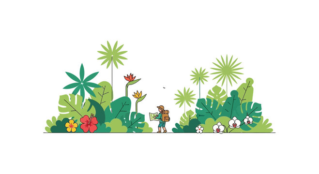 A cartoon monkey in jungle foliage.