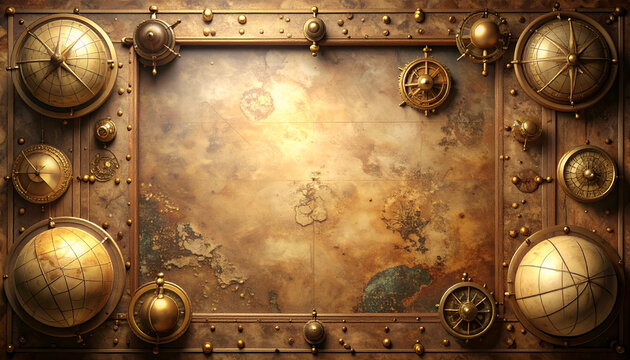 Vintage celestial map background with globes.
