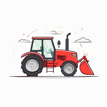 Red Tractor with Front Loader Illustration