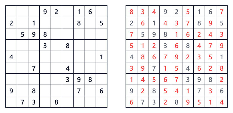 Sudoku  classic expert puzzles with incomplete and completed grids side by side  