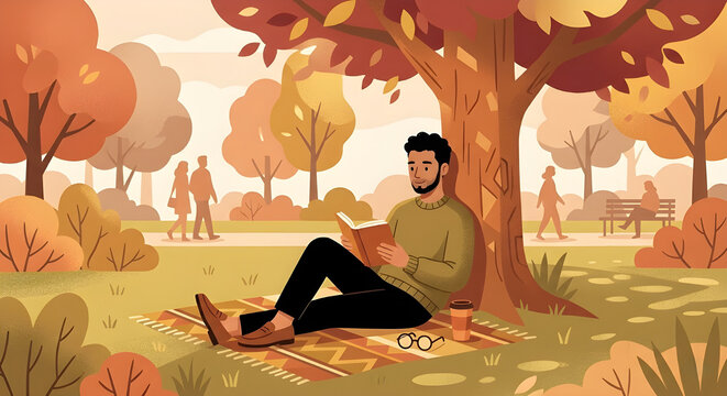 man reading a book under a tree