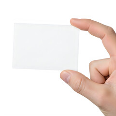 Obraz premium Hand holding a blank white business card isolated on transparent background