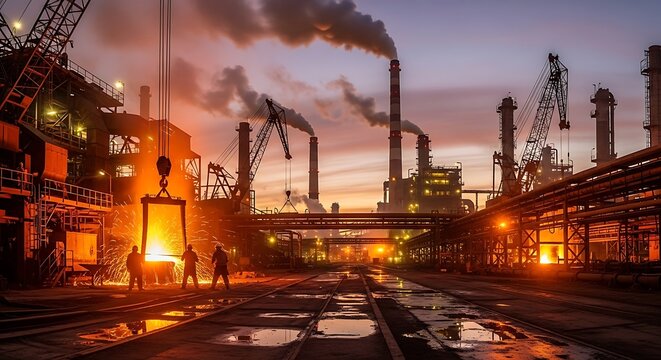 Steel mill with heavy industry.