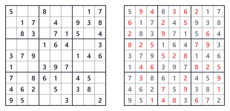 Sudoku classic easy puzzle grids with numbers and solutions displayed 