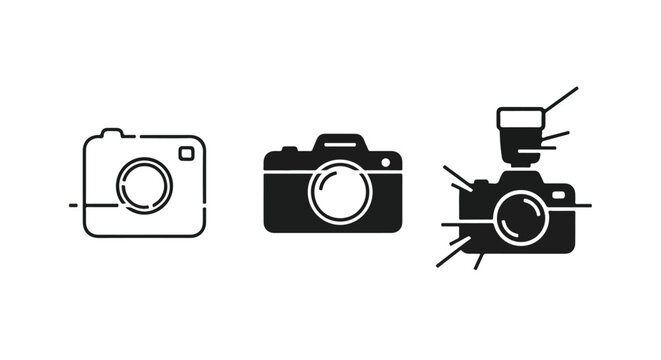 Digital camera and photography icons in a pixelated line pattern