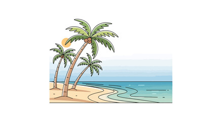 Fototapeta premium Three Slanted Palm Trees on Beach.