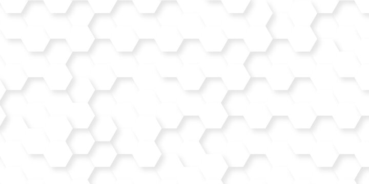 White hexagon paper texture abstract grid tile bee. minimal honeycomb seamless hexagon wall creative metal science business wallpaper texture background.
