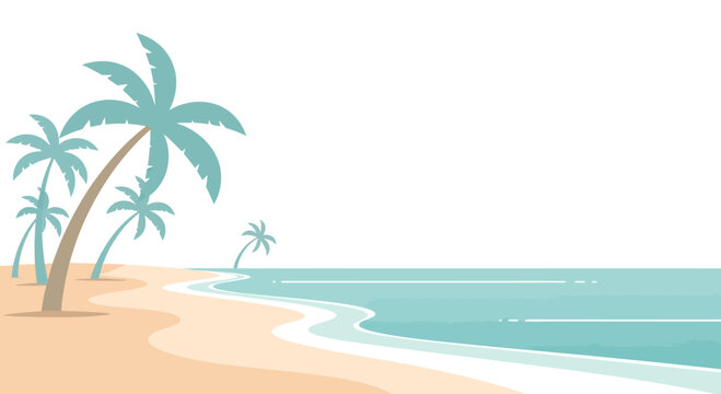 Palm trees on sandy beach shore.