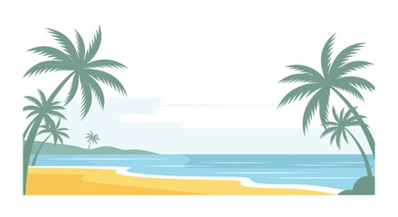 Fototapeta premium Palm trees on sandy beach shore.