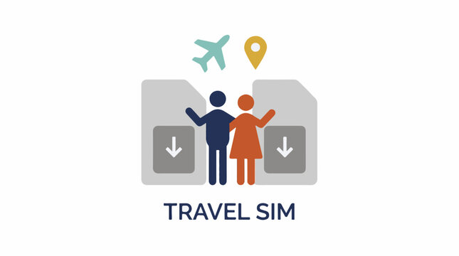 Travel SIM card concept with people and flight icons