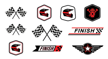 Racing Emblems: Checkered Flags, Helmets, Engine, Finish Line, Wings & Star © nanas