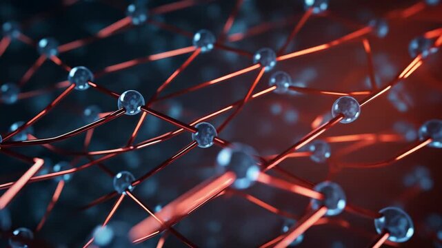 Abstract molecular network forming a glowing grid of interconnected atoms and nodes, evoking advanced technology, data systems, quantum research, and futuristic scientific infrastructure