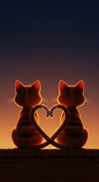 Two cats forming heart shape silhouette.