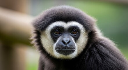 Fototapeta premium Closeup of a black and white monkey.