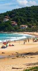 Obraz premium Beach scene with people relaxing.