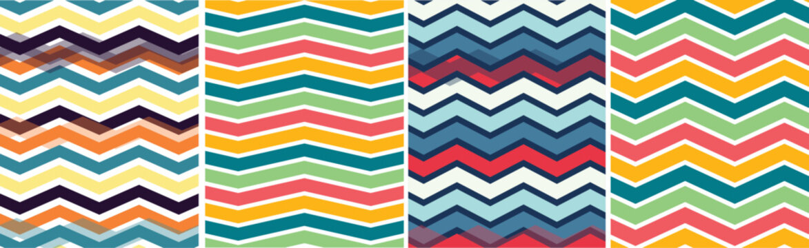 Set of four seamless colorful chevron patterns abstract zigzag geometric