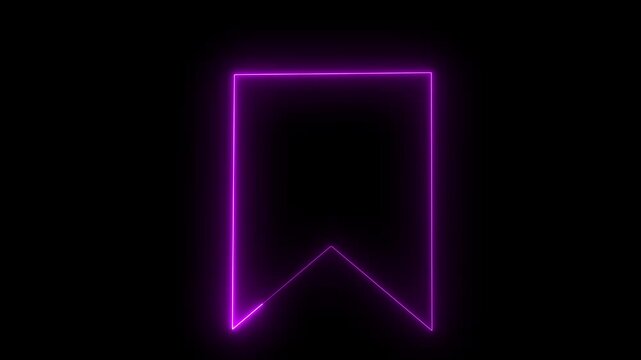 neon bookmark icon animation on black background. 4K video.