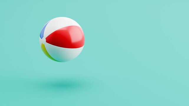 Beach Ball Spinning and Floating on Blue Background with Copy Space, Seamless Loop 3D Animation